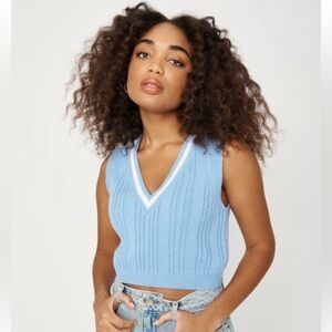 GARAGE Knit Cropped Blue Vest, One-Size, Loose Fit